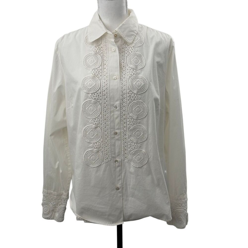 Coldwater Creek Women’s White Embroidered Button Front Shirt XL